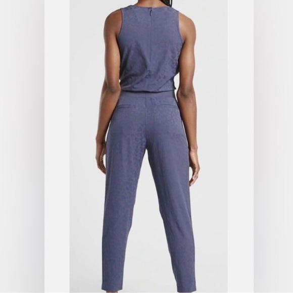 Athleta Brooklyn Textured Jumpsuit Blue Leopard Print One Piece - Picture 5 of 12